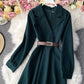 Elegantes Cord-Langarmkleid A-Linien-Kleid 982 