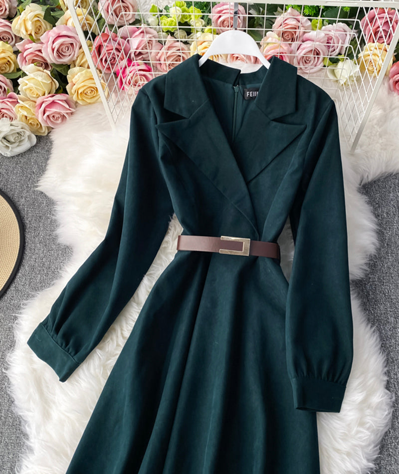 Elegantes Cord-Langarmkleid A-Linien-Kleid 982 