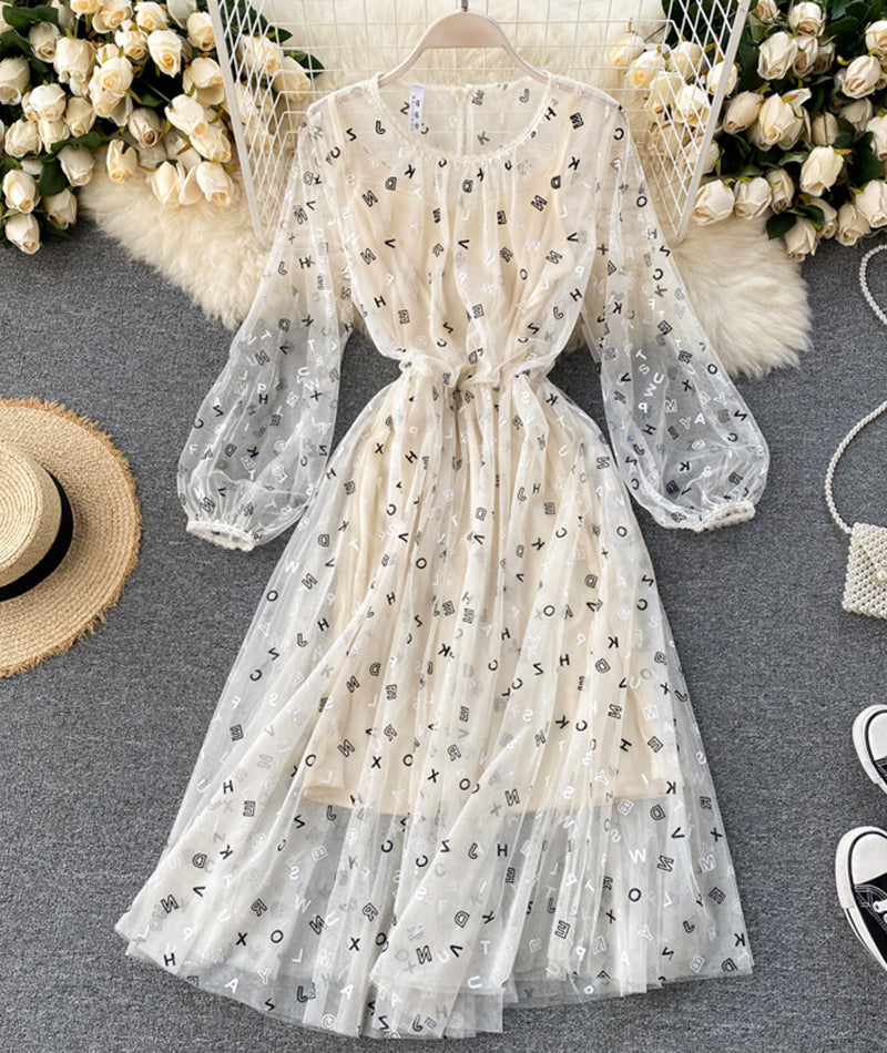 Cute A line letter dress long sleeve dress two pieces sets  1038