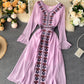 Stylish A line embroidery dress v neck chiffon dress  1016