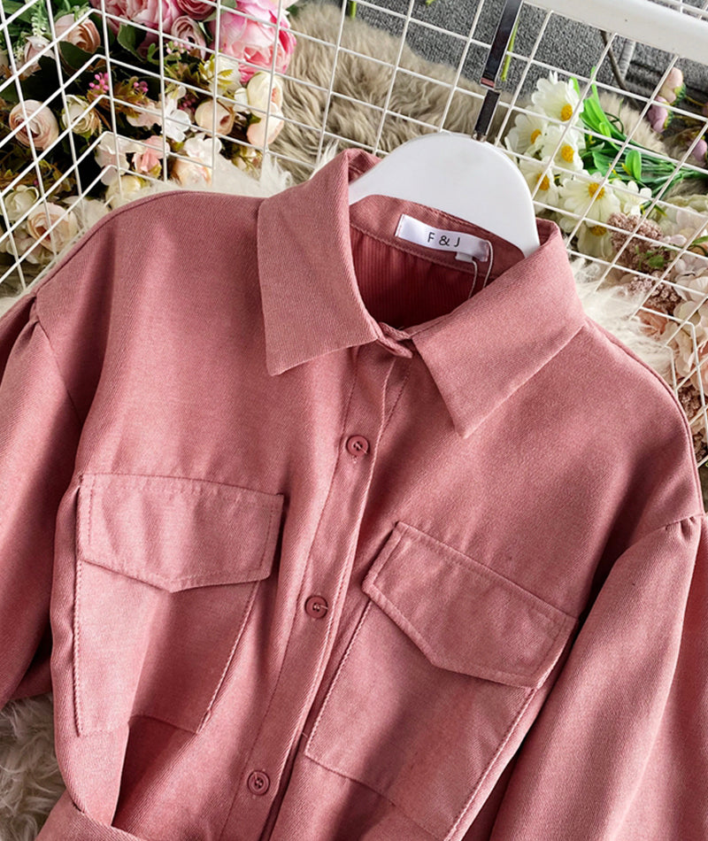 Robe chemise simple à manches longues 976