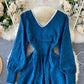 Blaues Langarmkleid mit V-Ausschnitt 978