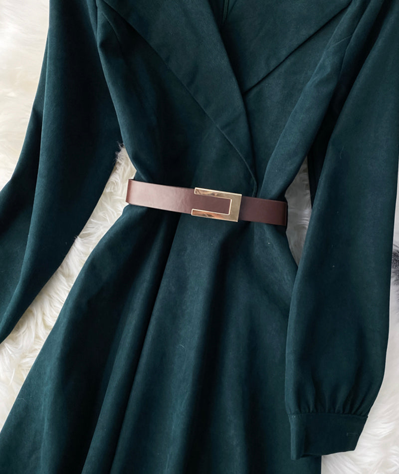 Elegantes Cord-Langarmkleid A-Linien-Kleid 982 
