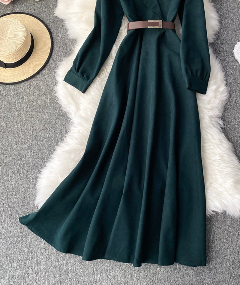 Elegantes Cord-Langarmkleid A-Linien-Kleid 982 