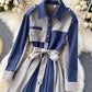 Stylish long-sleeved dress color matching slim dress  951
