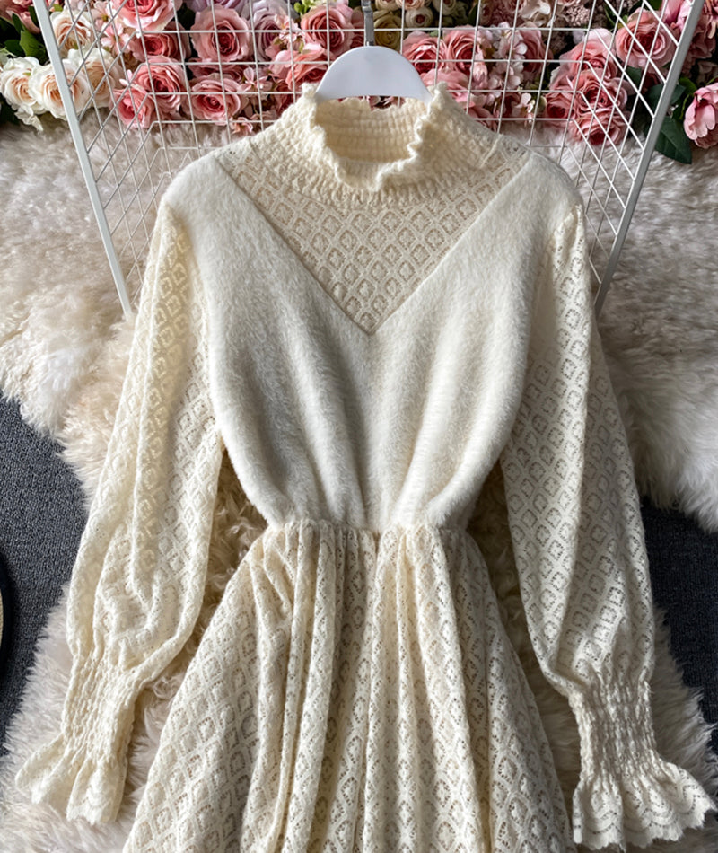 Apricot long sleeve lace dress  957