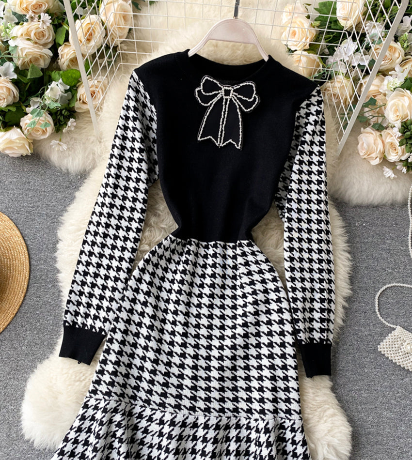 Fashionable stitching long sleeve dress  973