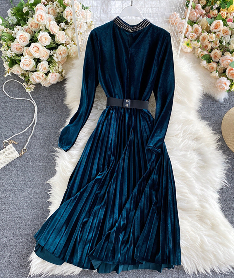 Elegant velvet long sleeve dress  963