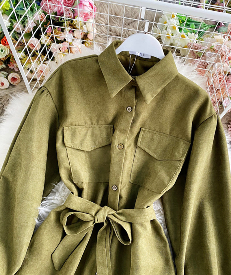 Robe chemise simple à manches longues 976