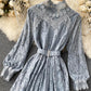 Elegant O-neck lace long sleeve dress  970