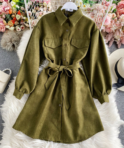 Robe chemise simple à manches longues 976