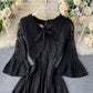Black A line lace short dress  953