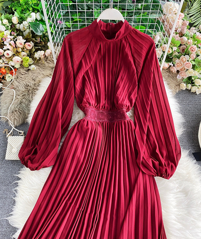A line round neck long sleeve dress  964