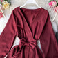 Simple v neck short dress long sleeve dress  956