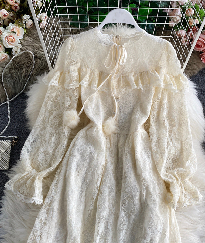 Champagne lace long sleeve dress  965