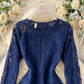 Blue round neck lace short dress long sleeve dress  955