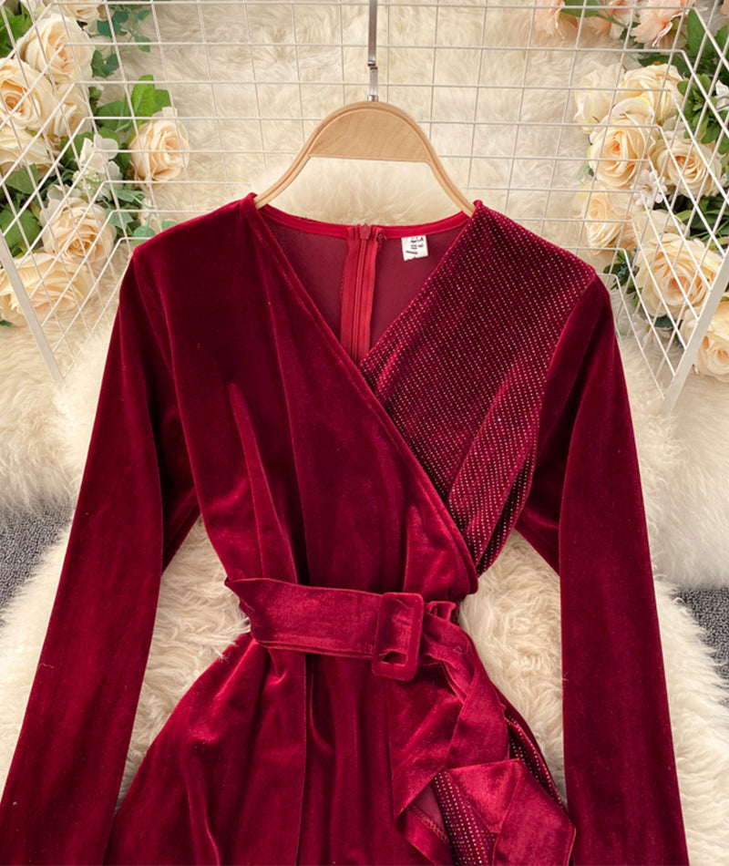 A line v neck cross irregular dress  943