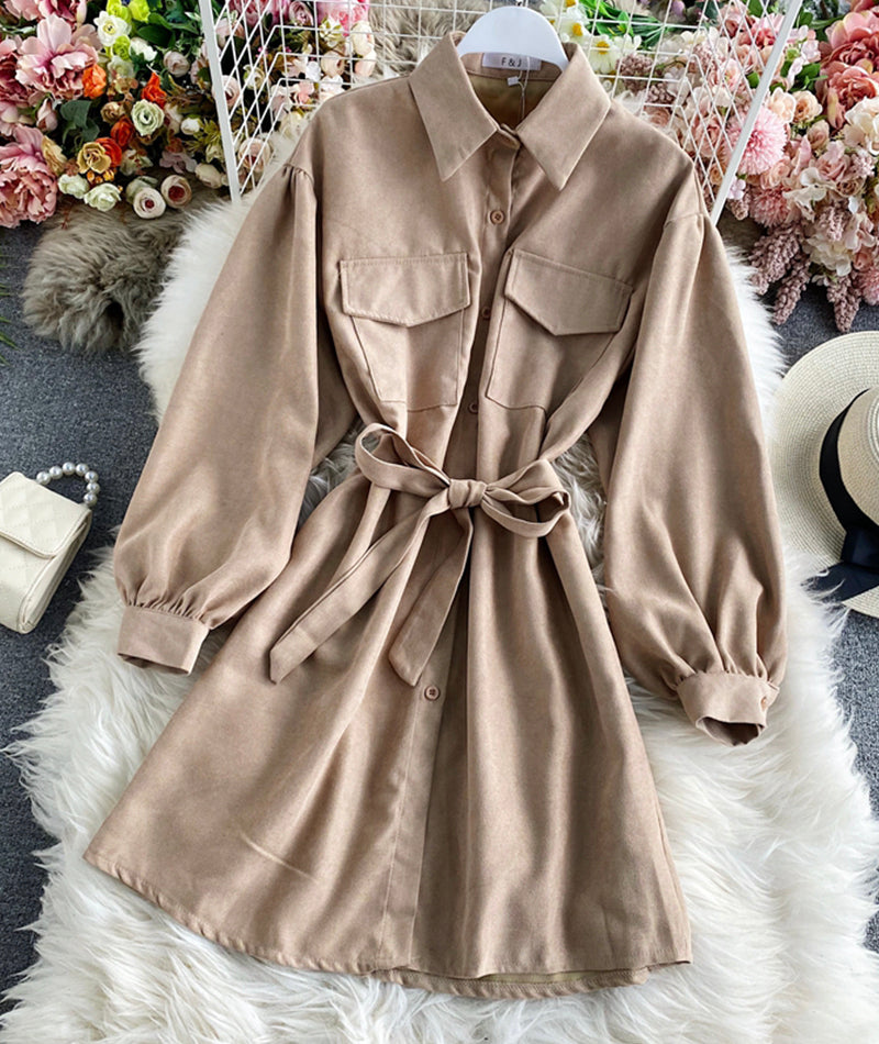 Robe chemise simple à manches longues 976