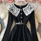 Lovely A line corduroy dress long sleeve lace dress  924