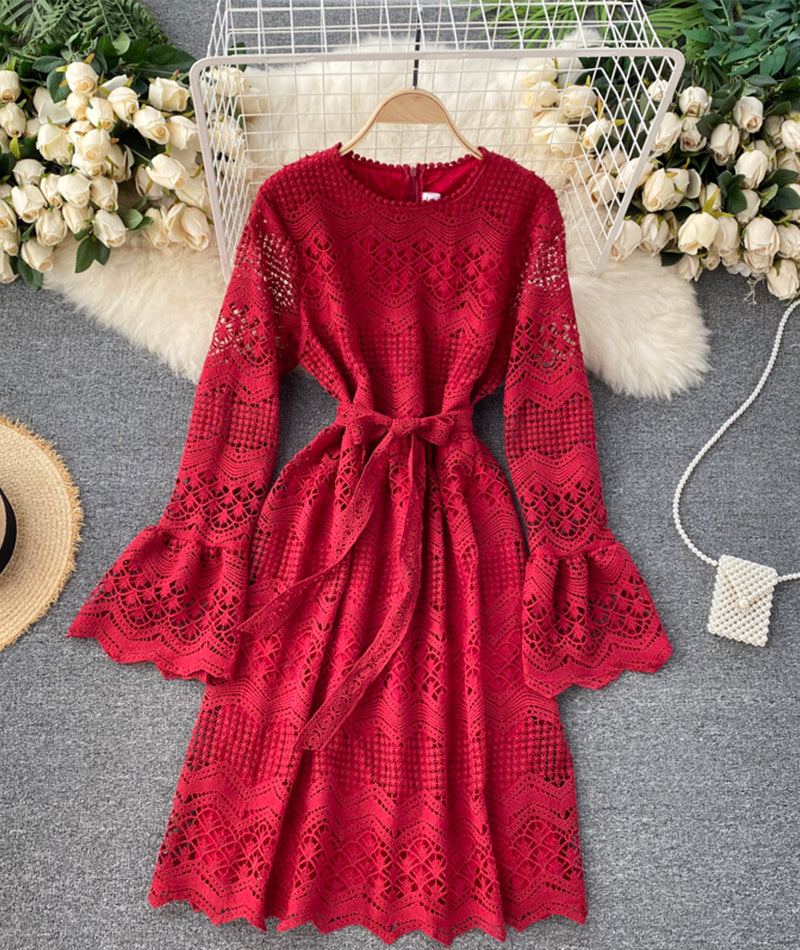 Cute lace long sleeve dress lace dress  968