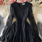 Elegant v neck lace long sleeve dress  966