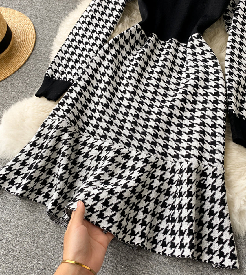 Fashionable stitching long sleeve dress  973