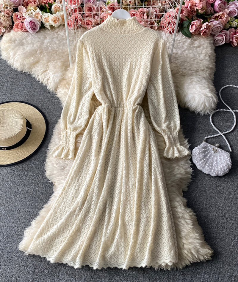 Apricot long sleeve lace dress  957