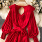 Robe rouge à manches longues et col en V avec dos ouvert 942