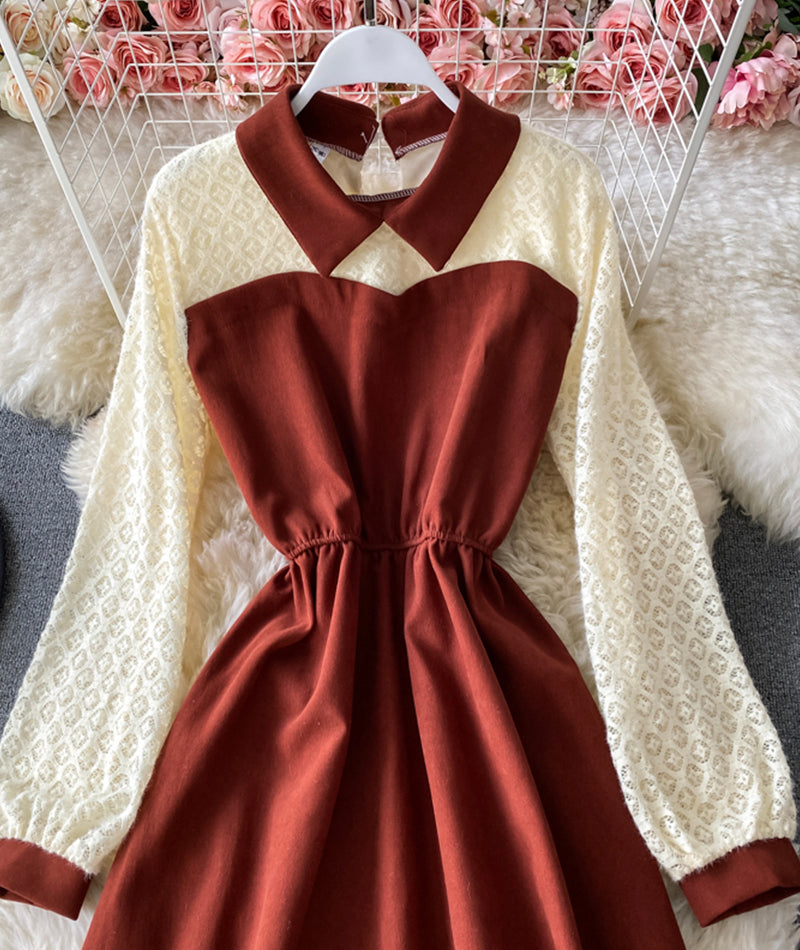 Robe mignonne à manches longues en coupe A, robe tendance 928