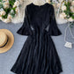 Black A line lace short dress  953