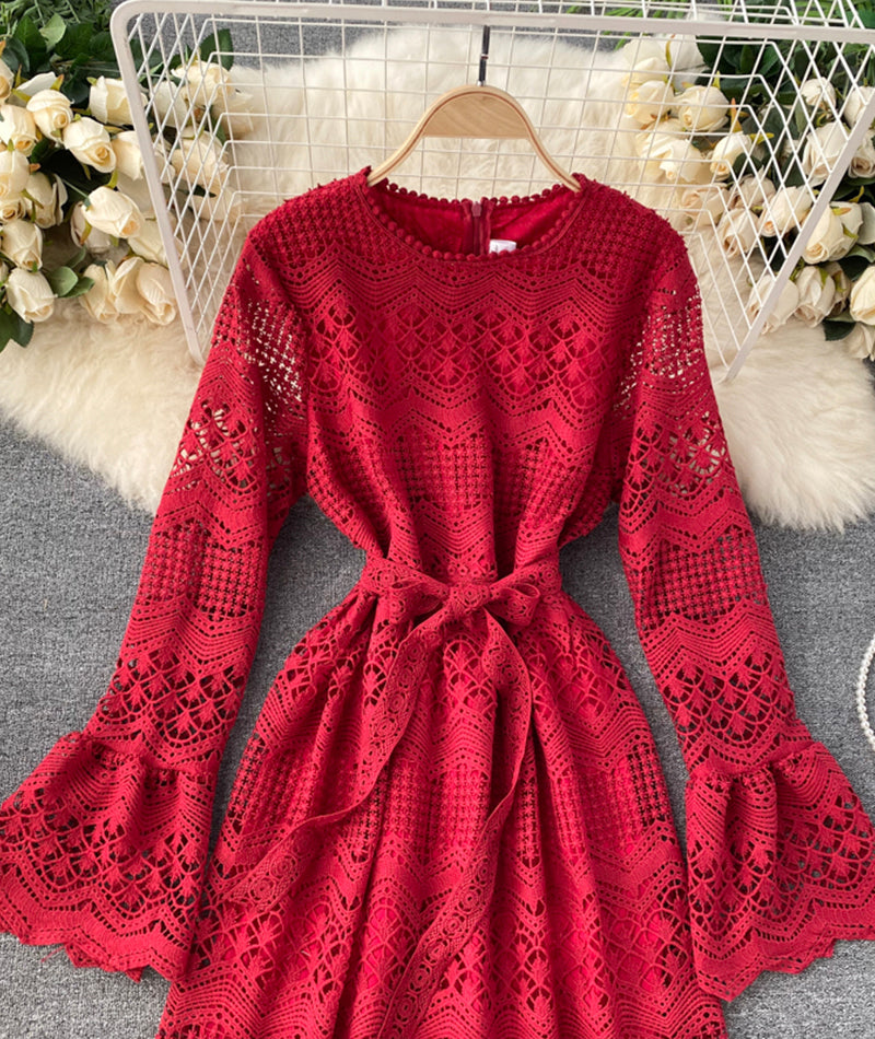 Cute lace long sleeve dress lace dress  968