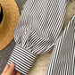 Simple black and white striped long sleeve dress  954