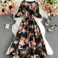 Black A line v neck floral dress  930