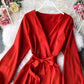 Simple v neck short dress long sleeve dress  956