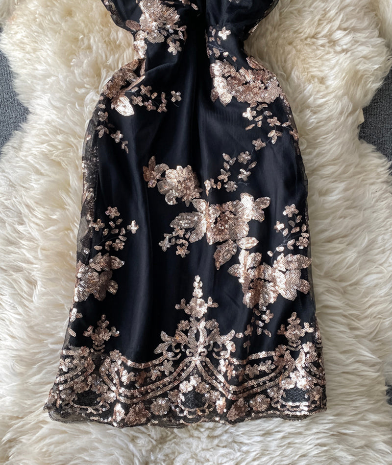 Black sequins short dress party dress  931