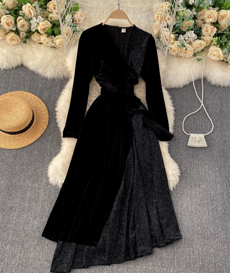 A line v neck cross irregular dress  943