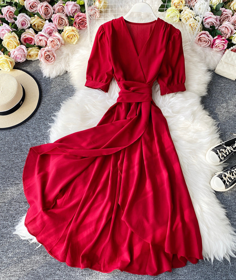 Simple v neck short sleeve dress fashion dress  939