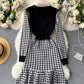Fashionable stitching long sleeve dress  973