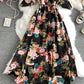 Black A line v neck floral dress  930