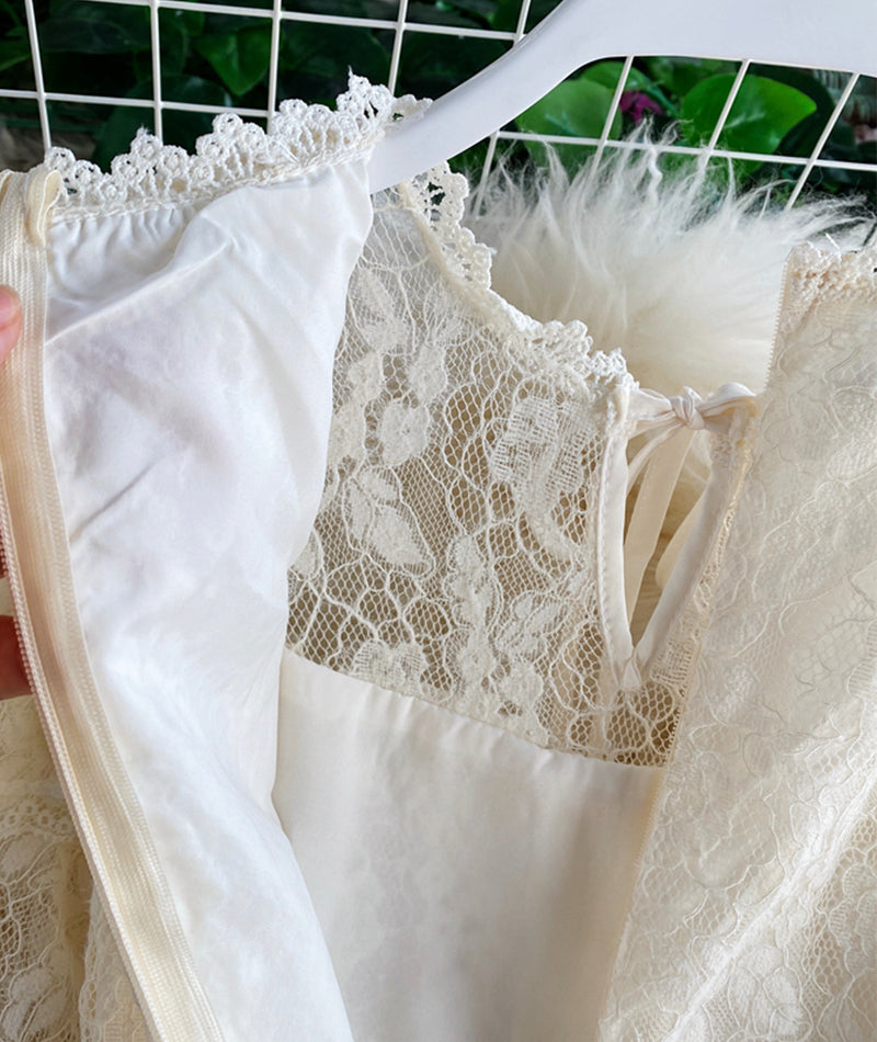Champagne lace long sleeve dress  965
