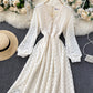 A line v neck lace long sleeve dress  925