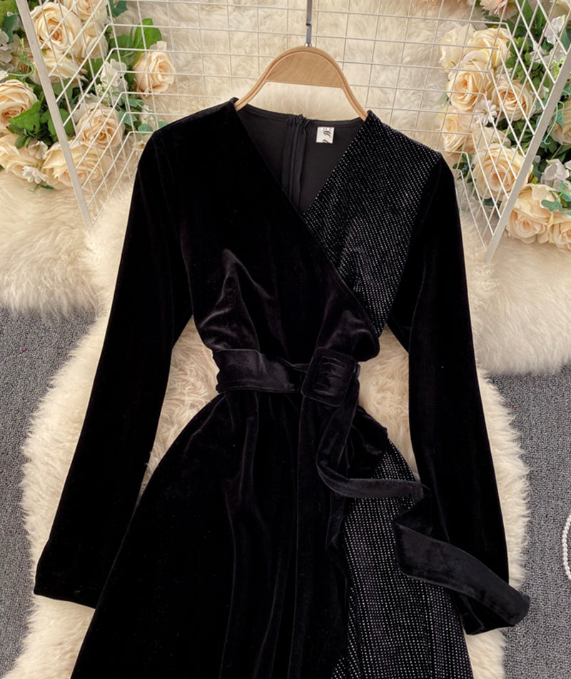 A line v neck cross irregular dress  943