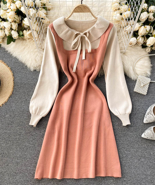 Süßes Langarm-Pullover-Pullover-Kleid 975