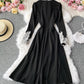 Schwarzes langärmliges Spitzenkleid 967