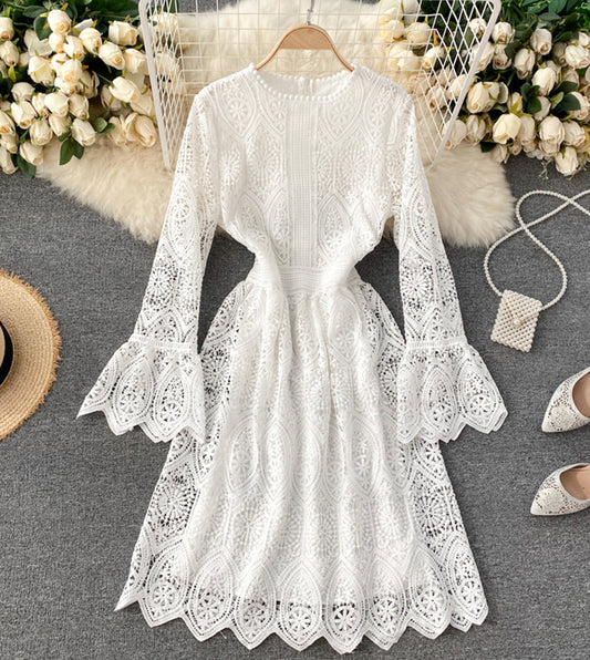 A line lace long sleeve dress fashion dress  972