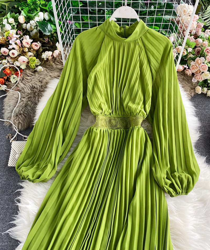 A line round neck long sleeve dress  964
