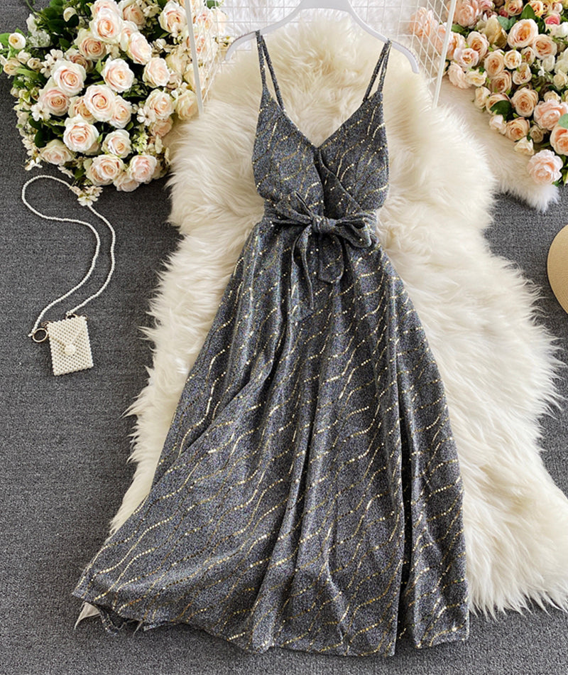 Black v neck sequins short dress  960