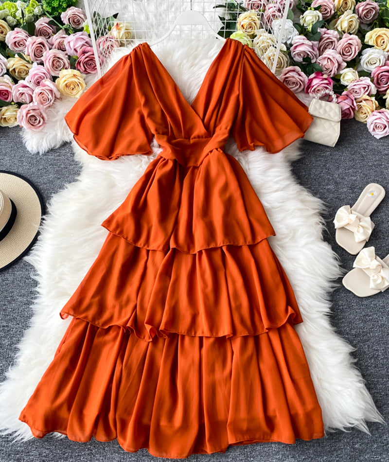 Lovely A line v neck chiffon dress  940