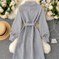 Simple black and white striped long sleeve dress  954