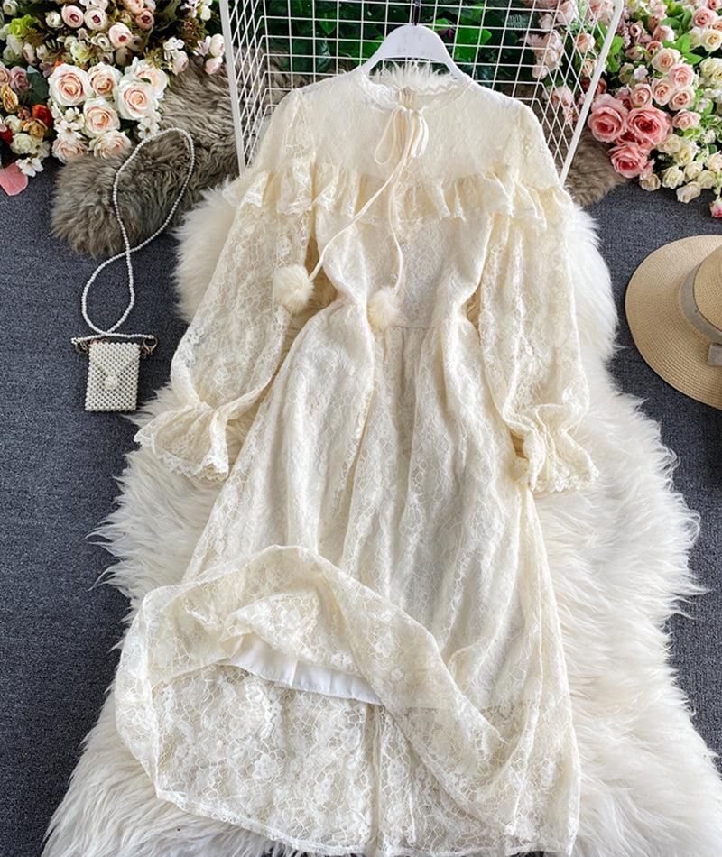 Champagne lace long sleeve dress  965